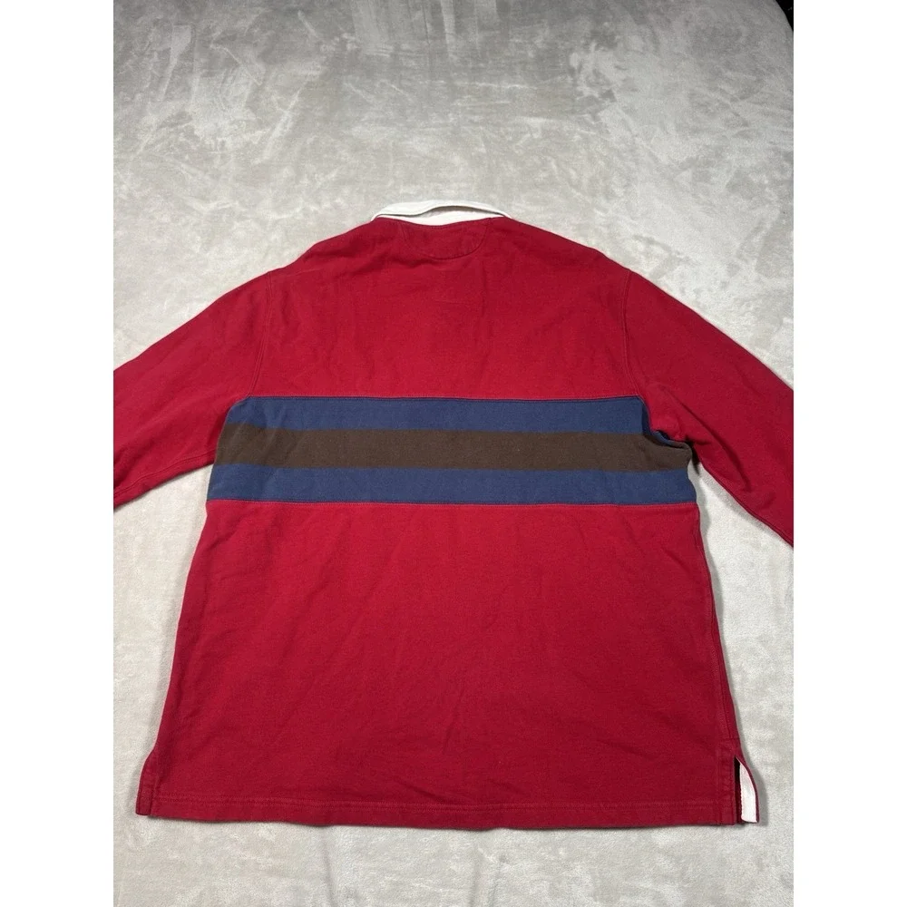 Vintage Polo Ralph Lauren Rugby Shirt Size Large Red Blue Black Stripes Preppy